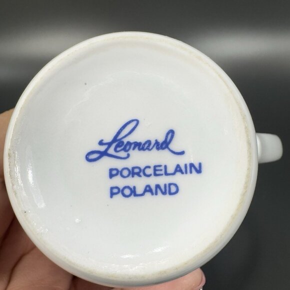 Vintage Leonard White Ceramic Coffee Mug Cup Set 2 Red Orange Band Mugs Cups Set - Picture 6 of 13